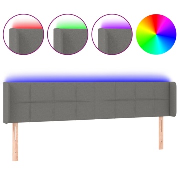 Tăblie de pat cu LED, gri închis, 203x16x78/88 cm, textil - Img 2