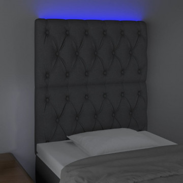 Tăblie de pat cu LED, gri închis, 80x7x118/128 cm, textil - Img 3