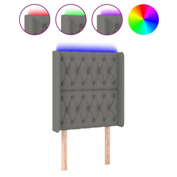 Tăblie de pat cu LED, gri închis, 83x16x118/128 cm, textil - Img 2