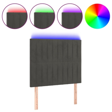 Tăblie de pat cu LED, gri închis, 90x5x118/128 cm, catifea - Img 2