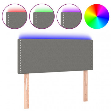 Tăblie de pat cu LED, gri închis, 90x5x78/88 cm, textil - Img 2