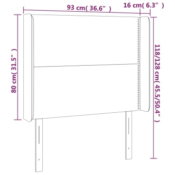 Tăblie de pat cu LED, gri închis, 93x16x118/128 cm, catifea - Img 5
