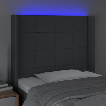 Tăblie de pat cu LED, gri închis, 93x16x118/128 cm, textil - Img 4