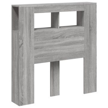 Tăblie de pat cu LED, gri sonoma, 100x18,5x103,5 cm, lemn - Img 3