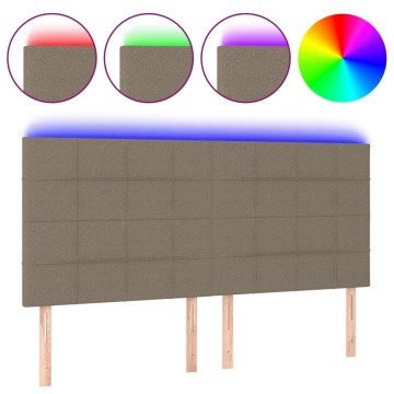 Tăblie de pat cu LED, gri taupe, 180x5x118/128 cm, textil - Img 2