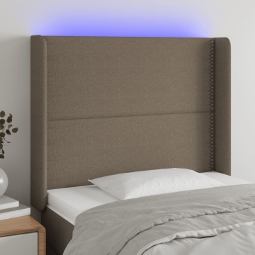Tăblie de pat cu LED, gri taupe, 93x16x118/128 cm, textil - Img 1