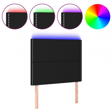 Tăblie de pat cu LED, negru, 100x5x118/128 cm, textil - Img 2