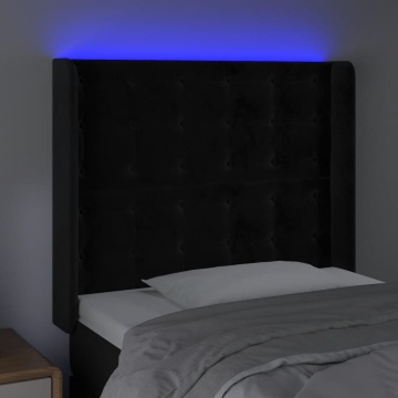 Tăblie de pat cu LED, negru, 103x16x118/128 cm, catifea - Img 4