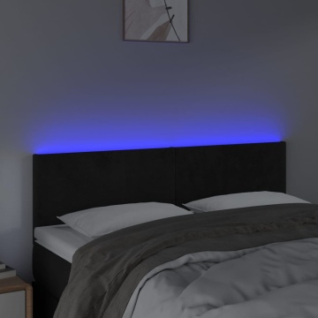 Tăblie de pat cu LED, negru, 144x5x78/88 cm, catifea - Img 3