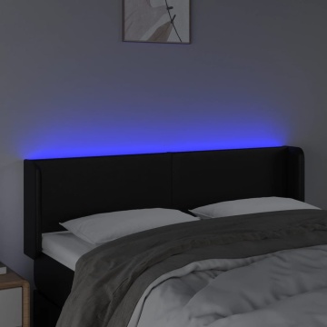 Tăblie de pat cu LED, negru, 147x16x78/88 cm, piele ecologică - Img 4