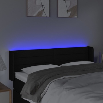 Tăblie de pat cu LED, negru, 147x16x78/88 cm, textil - Img 4
