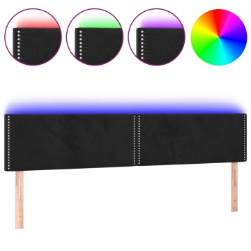 Tăblie de pat cu LED, negru, 180x5x78/88 cm, catifea - Img 2