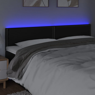 Tăblie de pat cu LED, negru, 180x5x78/88 cm, piele ecologică - Img 3