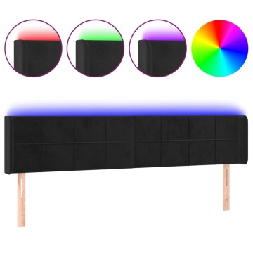 Tăblie de pat cu LED, negru, 183x16x78/88 cm, catifea - Img 2