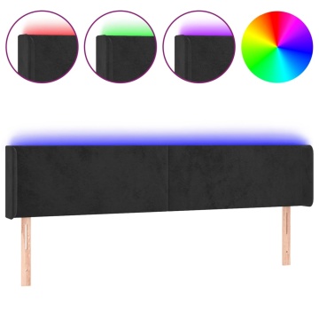 Tăblie de pat cu LED, negru, 183x16x78/88 cm, catifea - Img 2