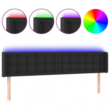 Tăblie de pat cu LED, negru, 183x16x78/88 cm, piele ecologică - Img 2