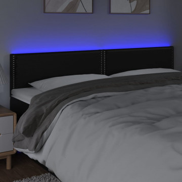 Tăblie de pat cu LED, negru, 200x5x78/88 cm, piele ecologică - Img 3