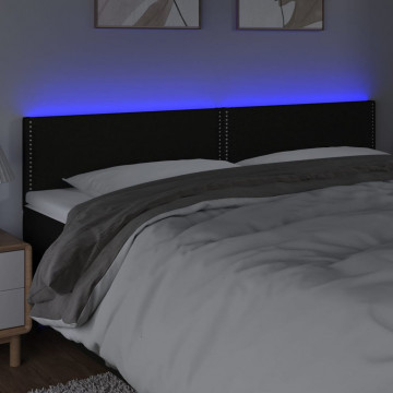 Tăblie de pat cu LED, negru, 200x5x78/88 cm, textil - Img 3
