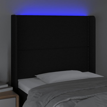 Tăblie de pat cu LED, negru, 83x16x118/128 cm, textil - Img 4