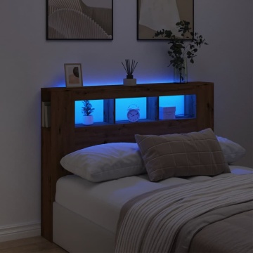 Tăblie de pat cu LED, stejar artizanal, 140x18,5x103,5 cm, lemn - Img 1