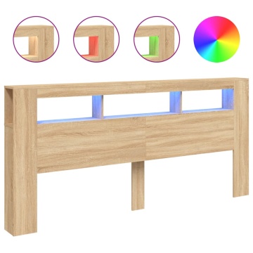 Tăblie de pat cu LED, stejar sonoma, 220x18,5x103,5 cm, lemn - Img 2