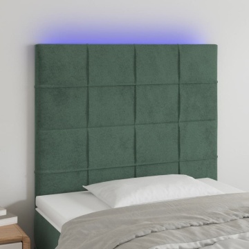 Tăblie de pat cu LED, verde închis, 80x5x118/128 cm, catifea - Img 1