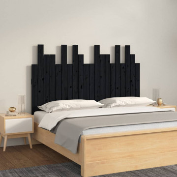 Tăblie de pat pentru perete, negru 127,5x3x80 cm lemn masiv pin - Img 1