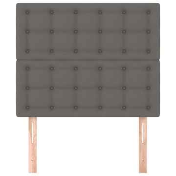 Tăblii de pat, 2 buc, gri, 90x5x78/88 cm, piele ecologică - Img 3