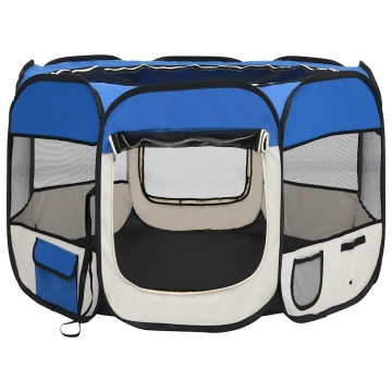 Țarc joacă pliabil câini cu sac transport albastru 90x90x58 cm - Img 3