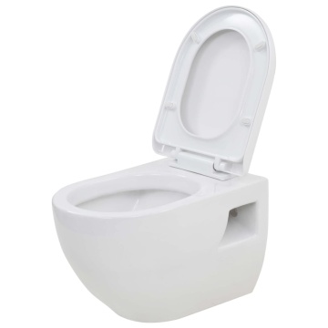 Toaletă cu montare pe perete, ceramică, alb - Img 2