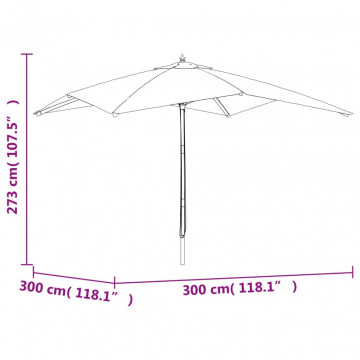 Umbrelă de grădină stâlp din lemn, albastru azur 300x300x273 cm - Img 6