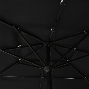 Umbrelă de soare 3 niveluri, stâlp aluminiu, negru, 2,5x2,5 m - Img 2