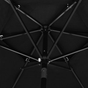 Umbrelă de soare 3 niveluri, stâlp de aluminiu, negru, 2,5 m - Img 2