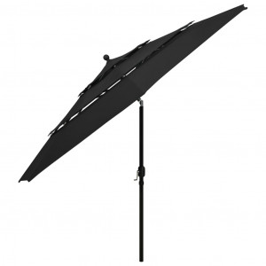 Umbrelă de soare 3 niveluri, stâlp de aluminiu, negru, 3,5 m - Img 4