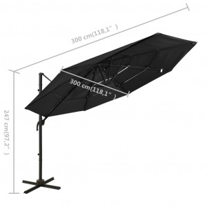 Umbrelă de soare 4 niveluri, stâlp de aluminiu, negru, 3x3 m - Img 7