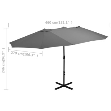 Umbrelă de soare cu stâlp aluminiu, antracit, 460 x 270 cm - Img 7