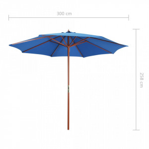 Umbrelă de soare cu stâlp din lemn, albastru, 300 x 258 cm - Img 5