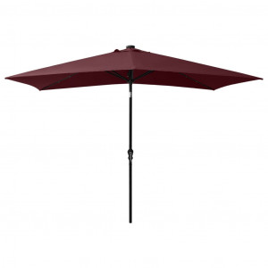 Umbrelă de soare cu stâlp din oțel & LED-uri, roșu bordo, 2x3 m - Img 8