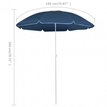 Umbrelă de soare de exterior, stâlp din oțel, albastru, 180 cm - Img 4