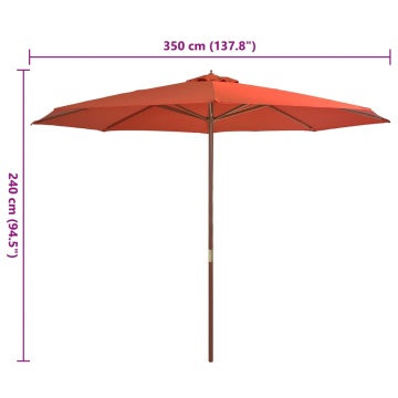 Umbrelă de soare de exterior, stâlp lemn, cărămiziu, 350 cm - Img 4