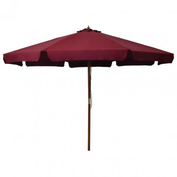 Umbrelă de soare de exterior, stâlp lemn, roșu burgund, 330 cm - Img 1