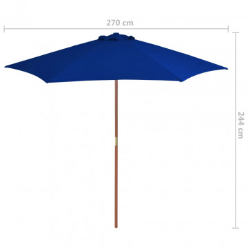Umbrelă de soare exterior cu stâlp din lemn, albastru, 270 cm - Img 5