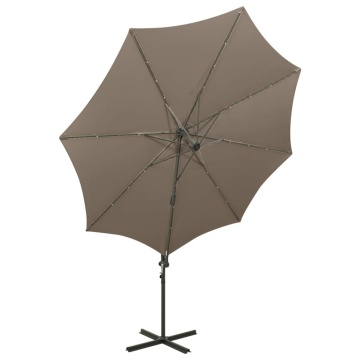 Umbrelă în consolă cu stâlp și LED-uri, taupe, 300 cm - Img 4