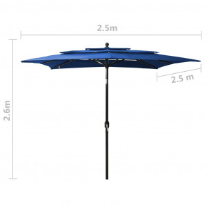 Umbrelă soare 3 niveluri, stâlp de aluminiu, azuriu, 2,5x2,5 m - Img 7