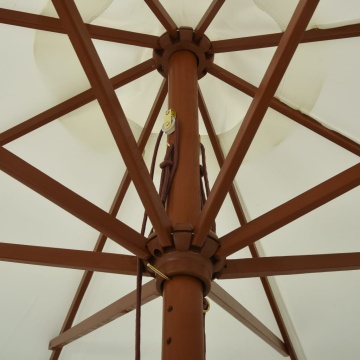 Umbrelă soare de exterior, stâlp din lemn, alb nisipiu, 330 cm - Img 4