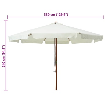 Umbrelă soare de exterior, stâlp din lemn, alb nisipiu, 330 cm - Img 5