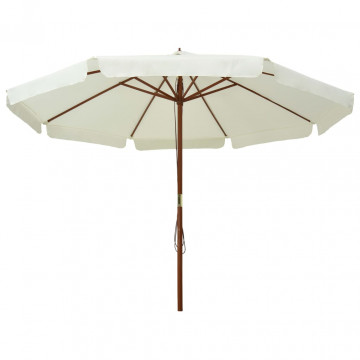 Umbrelă soare de exterior, stâlp din lemn, alb nisipiu, 330 cm - Img 2