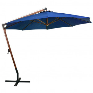 Umbrelă suspendată cu stâlp, albastru azur, 3,5x2,9 m lemn brad - Img 3
