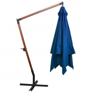 Umbrelă suspendată cu stâlp, albastru azuriu, 3x3 m, lemn brad - Img 4