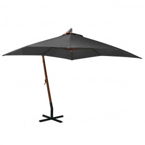 Umbrelă suspendată cu stâlp, antracit, 3x3 m, lemn masiv brad - Img 1
